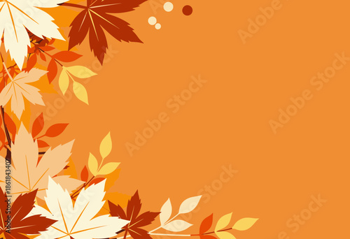 Vibrant Autumn Foliage Arrangement with Orange and Brown Leaves on a Bold Orange Background Signifying a Cozy Seasonal Atmosphere