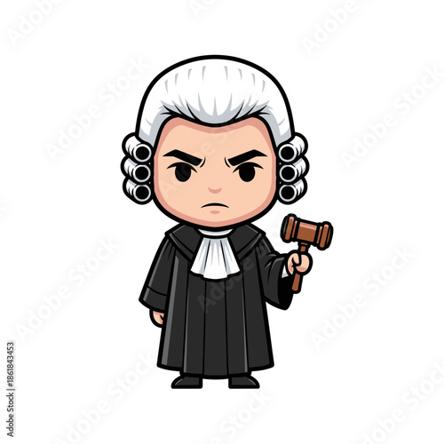 Cartoon Judge with Gavel Illustration.