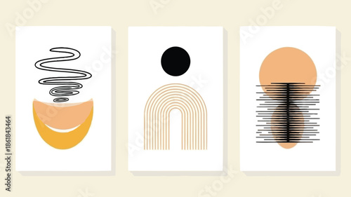 Modern abstract art prints with geometric shapes and lines