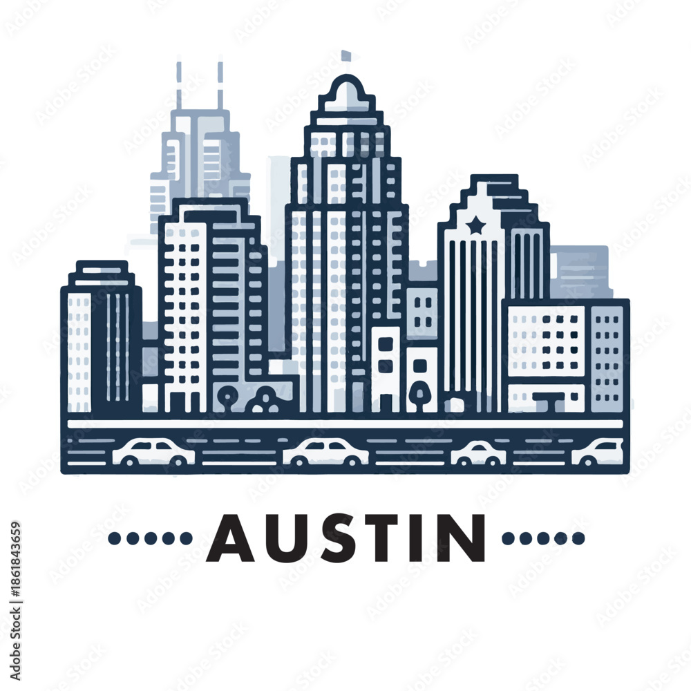 Fototapeta premium Austin City Skyline Icon Vector