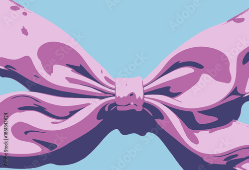 Elegant and Shiny Pink Satin Bow with Lustrous Texture Against a Calm Light Blue Background Symbolizing Fashion and Celebration