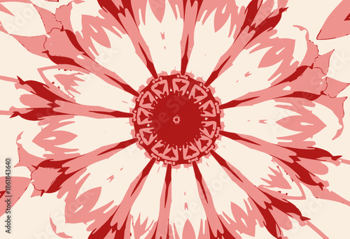 Intricate Symmetrical Floral Mandala with Radiant Red and White Petals in Kaleidoscopic Arrangement Evoking Harmony and Balance in Decorative Art