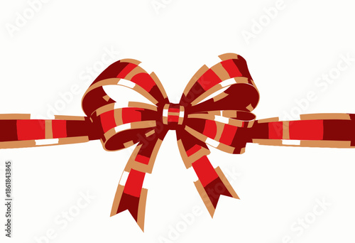 Elegant Red and Gold Ribbon Bow Centerpiece with Shimmering Satin Texture for Gift Wrapping or Festive Decoration on a Plain White Background