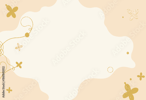 Elegant Pastel Abstract Background with Whimsical Butterfly Illustrations and Delicate Gold Swirl Accents Perfect for Invitations or Stationery Designs