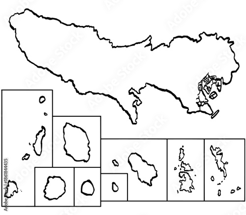 東京都地図 筆タッチ 和風 関東 東日本 / A brushstroke map of Tokyo