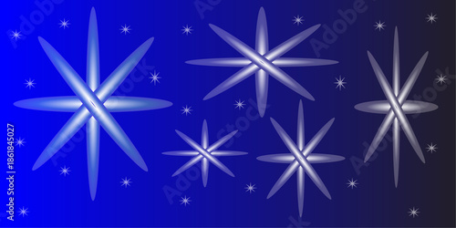 Abstract Blue Gradient Background with Large Shining Silver Star Shapes