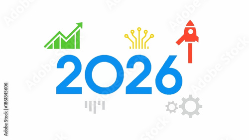 2026 New Year concept with growth chart and rocket launch.