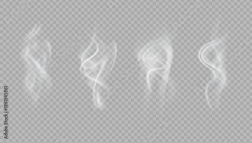 Realistic steam or smoke on hot tea, coffee, food. PNG Stock royalty free.