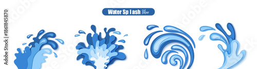 Papercut art with 3D wave and splash drops for save water ecology theme. Sea vector design with paper cut style, perfect for Songkran or conservation kit clipart projects.