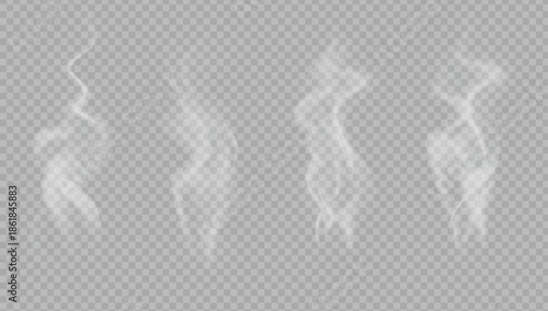 Realistic steam or smoke on hot tea, coffee, food. PNG Stock royalty free.