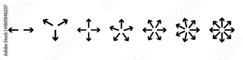 Collection of multi-directional arrow icons illustrating spread and radial movement