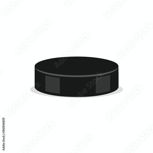 A black, circular disc with a shadow sits against a white background