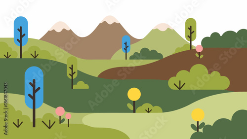 Colorful Trees and Flowers in Landscape.