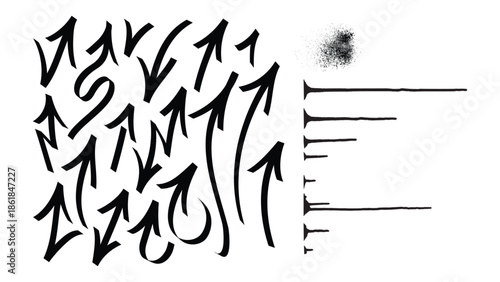 Graffiti arrows street art elements set vector illustrations urban style hand drawn direction symbols spray paint texture and marker lines
