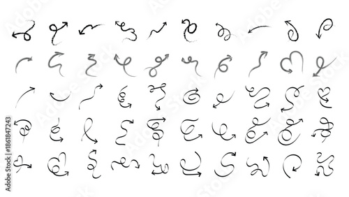 Group of artistic sketchy and watercolor arrows