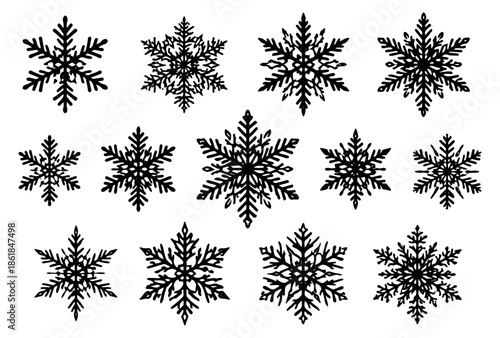 Hand drawn snowflake set featuring various unique designs for winter decoration