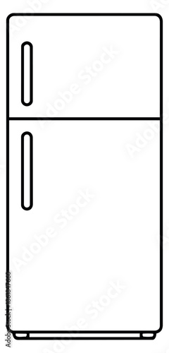 Line art illustration of a refrigerator depicting a modern kitchen appliance for home and food storage concepts