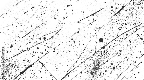 Black ink splatters and streaks on white background abstract texture