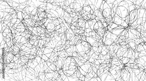 Black tangled lines and scribbles on a white background abstract texture