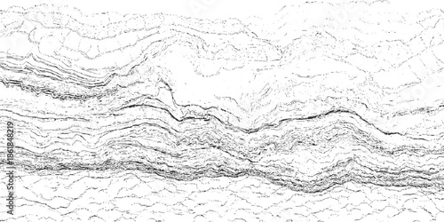 Black and white abstract textured background with layered wavy lines and dots pattern