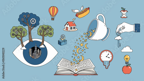 Creative Ideas Emerging from Open Book.