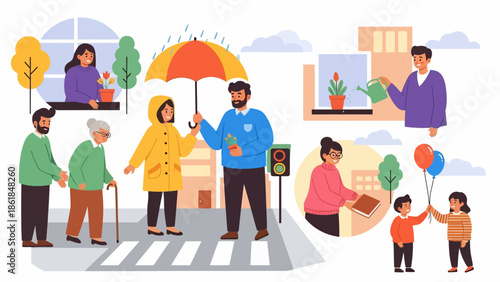 Diverse People Walking Together in City.