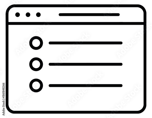 Line art illustration of a web browser window depicting a checklist for digital design