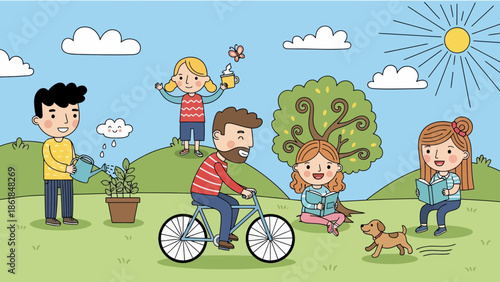 Family Enjoying Outdoor Activities Together Happy.