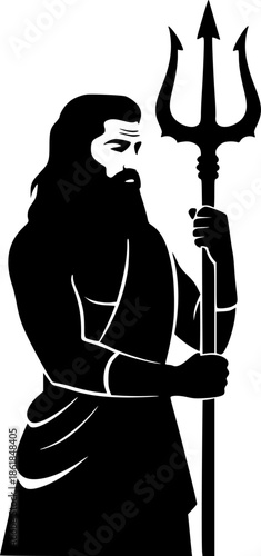 Poseidon Trident Silhouette Vector Illustration