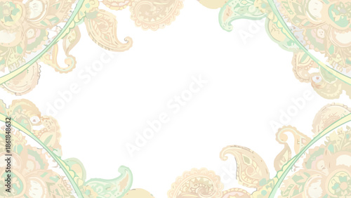 An ornate illustration frame with floral designs and decorative elements surrounds a blank central space from a straightforward viewpoint