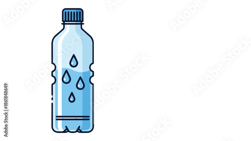 A bottle of water is depicted in a simple illustration style
