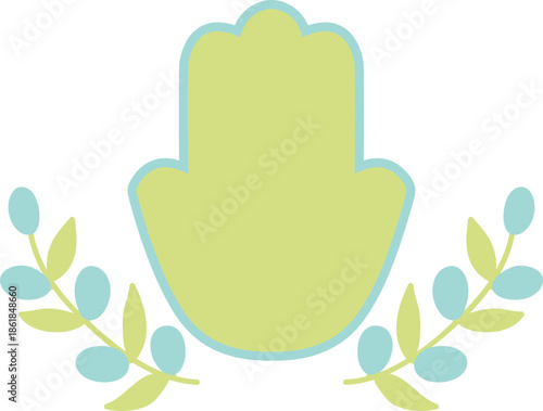 Naive Style Hamsa with Olive Tree Branches minimal clip art