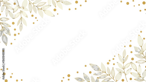Elegant Floral Border with Golden Accents and White Background