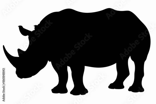 rhino silhouette vector, Black silhouette of a rhinoceros with a single horn Vector