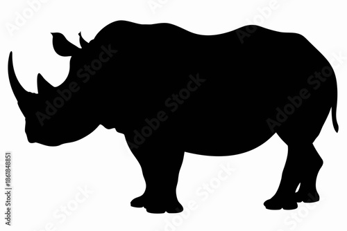 rhino silhouette vector, Black silhouette of a rhinoceros with a single horn Vector