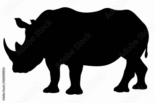 rhino silhouette vector, Black silhouette of a rhinoceros with a single horn Vector