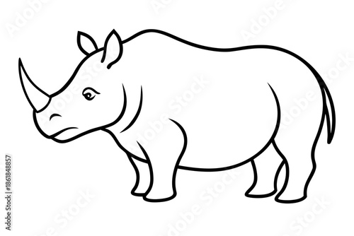 rhino line art vector illustration, simple line drawing of a rhinoceros with a large horn Vector,  rhino outline
