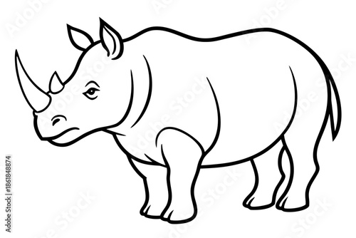 rhino line art vector illustration, simple line drawing of a rhinoceros with a large horn Vector,  rhino outline