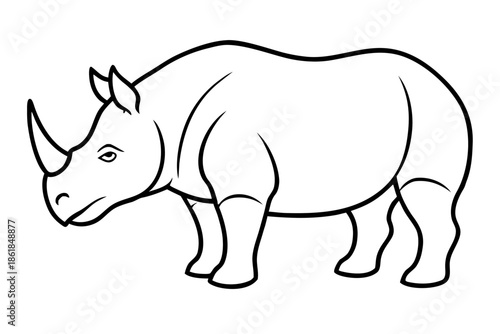 rhino line art vector illustration, simple line drawing of a rhinoceros with a large horn Vector,  rhino outline