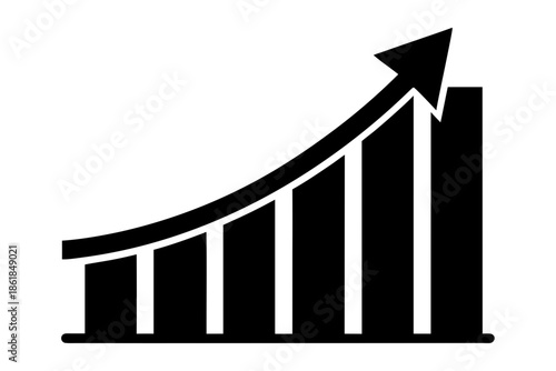 upward trend graph growth chart silhouette, bar chart showing upward trend with an arrow indicating growth vector, business graph with arrow icon