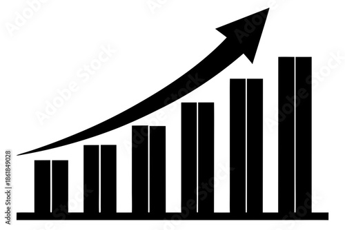 upward trend graph growth chart silhouette, bar chart showing upward trend with an arrow indicating growth vector, business graph with arrow icon