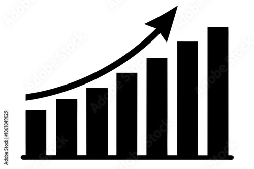 upward trend graph growth chart silhouette, bar chart showing upward trend with an arrow indicating growth vector, business graph with arrow icon
