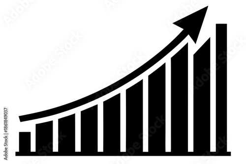 upward trend graph growth chart silhouette, bar chart showing upward trend with an arrow indicating growth vector, business graph with arrow icon