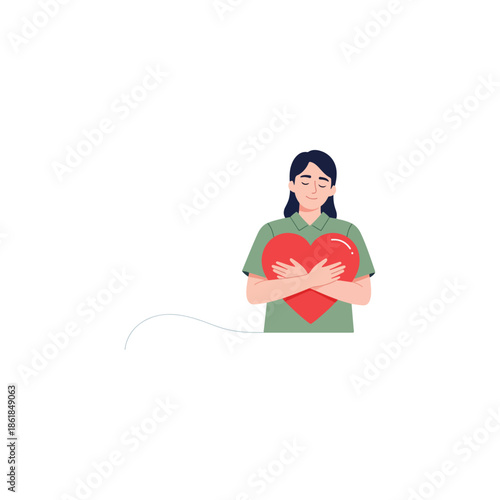 Woman Holding Red Heart Illustration.