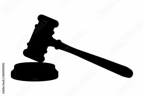 Black silhouette of a judge's gavel striking a sounding block Vector, justice gavel silhouette