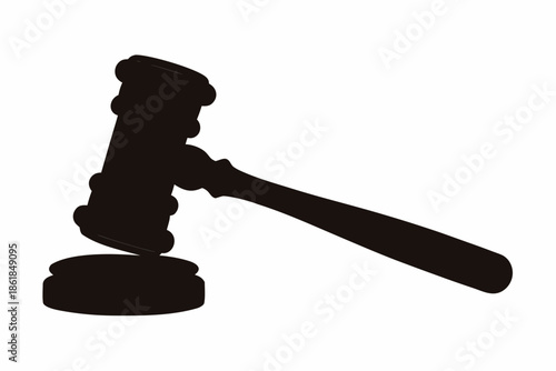 Black silhouette of a judge's gavel striking a sounding block Vector, justice gavel silhouette