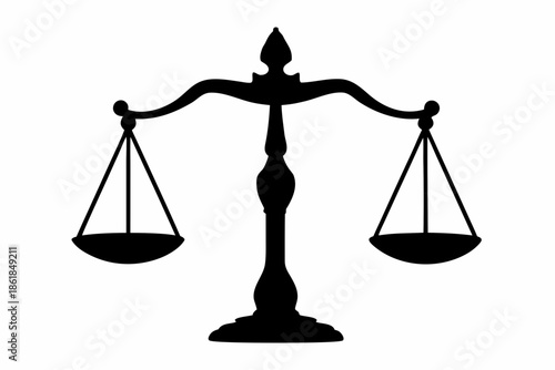 Scales of justice symbolizing balance and fairness in the legal system Vector,  law scale silhouette 