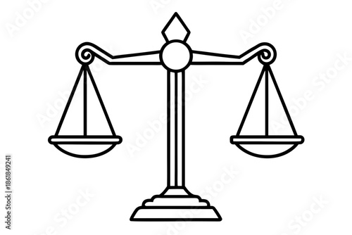 scales of justice line art, Line art of a balanced scale of justice Vector, law scale outline