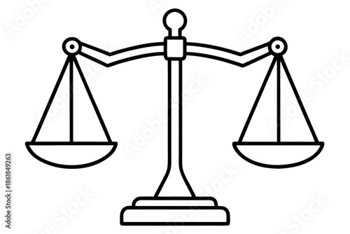 scales of justice line art, Line art of a balanced scale of justice Vector, law scale outline