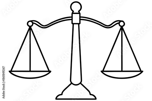scales of justice line art, Line art of a balanced scale of justice Vector, law scale outline